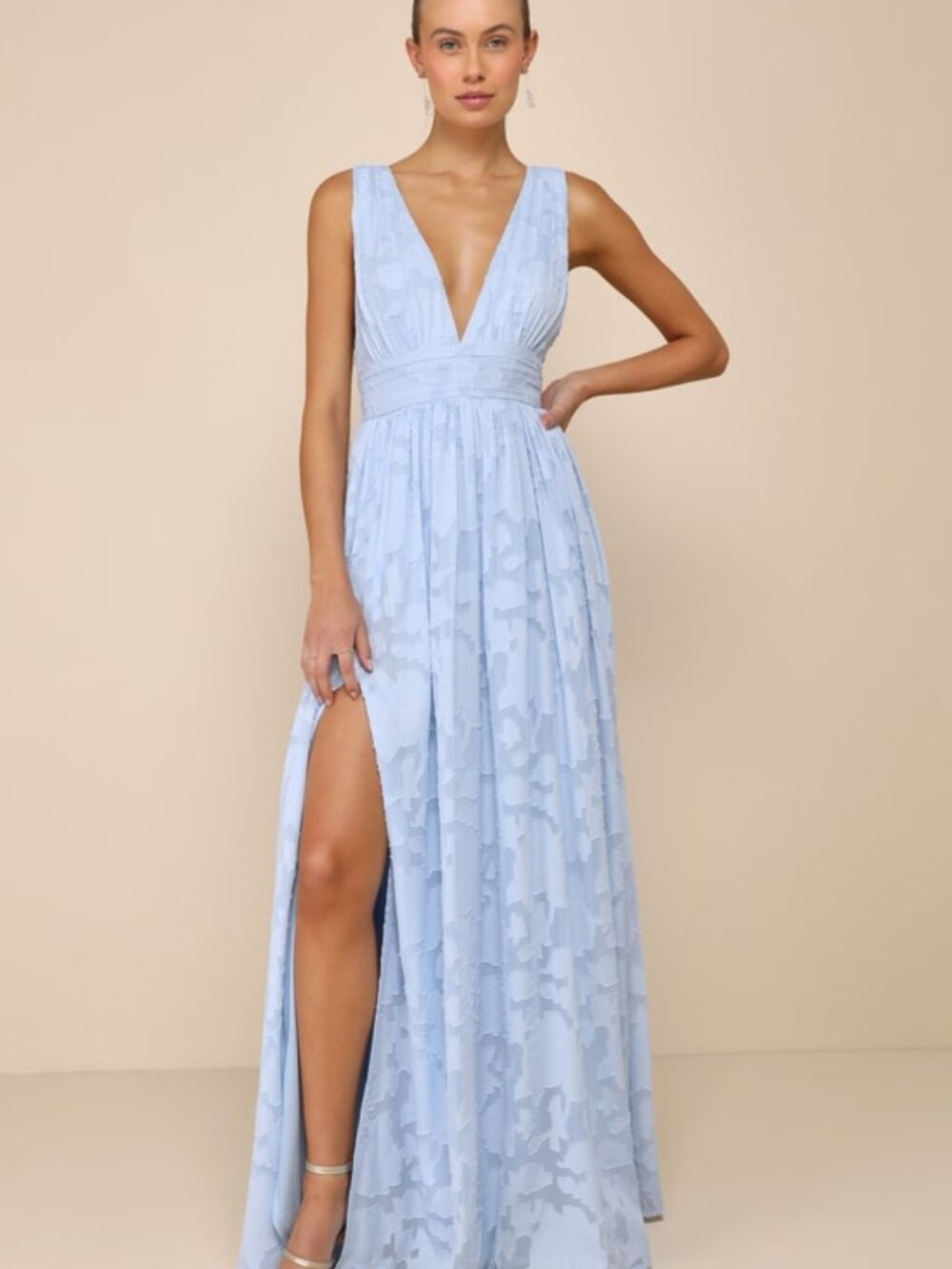Lulus Sweet Sophistication Light Blue Burnout Floral Maxi Dress - Size M